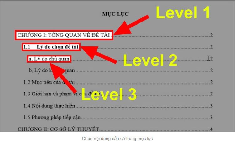 Cách làm mục lục trong word​