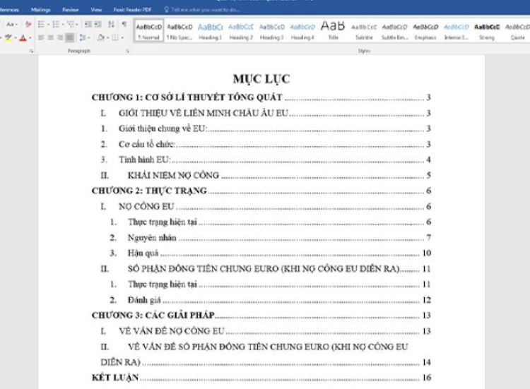 Cách làm mục lục trong word​